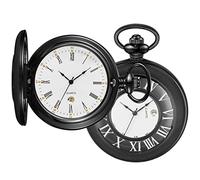 Realpoo Reloj de bolsillo digital romano hueco para hombre, esfera romana, reloj de bolsillo de cuarzo con cadena, HVQ-negro