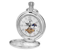 Realpoo Reloj de bolsillo mecánico plateado para hombre, con caja de regalo y cadena para regalos del día del padre, SWQ-113