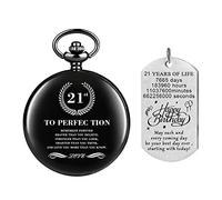 Realpoo Reloj de bolsillo personalizado para hombre con cadena, dale un regalo de cumpleaños, relojes de bolsillo de cuarzo inspiradores con cadena, regalos de recuerdo de cumpleaños con caja de regalo, QPW-AGE107