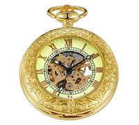 Realpoo Relojes de bolsillo mecánicos clásicos de bronce/negro, relojes mecánicos de bolsillo mecánicos vintage de bronce/negro, números romanos con esfera negra, SWQ-103, Mecánico