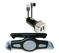 Realpower Juego de Soporte para Tablet, 2 Puertos USB, Adaptador Micro USB a Lightning para Smartphones, Tablets, baterías externas Negro