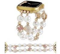 REALSIGN Correa elástica con cuentas de perlas compatible con correas de Apple Watch de 38/40/41 mm, 42 mm (S10) para mujer, pulsera elástica con cuentas de concha marina para iWatch Series 10, 9, 8