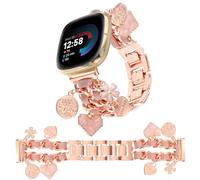 REALSIGN Elegante correa compatible con Fitbit Versa 3, Versa 4, Sense 2, Sense para mujer, cadena cubana de metal con colgantes únicos de flores, correa elegante (flor oro rosa)