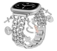 REALSIGN Elegante correa de cadena cubana compatible con Fitbit Sense 2/Sense/Versa 4/Versa 3 para mujer, pulsera de metal con bonitos colgantes, correa de repuesto para reloj inteligente (B2