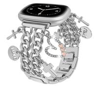 REALSIGN Elegante correa de cadena cubana compatible con Fitbit Sense 2/Sense/Versa 4/Versa 3 para mujer pulsera de metal con lindos colgantes pu