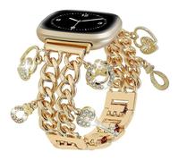 REALSIGN Elegante correa de cadena cubana compatible con Fitbit Sense 2/Sense/Versa 4/Versa 3 para mujer pulsera de metal con lindos colgantes pu