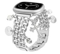 REALSIGN Elegante correa de cadena cubana compatible con Fitbit Sense 2/Sense/Versa 4/Versa 3 para mujer, pulsera de metal con bonitos colgantes, correa de repuesto para reloj inteligente (B5-perla