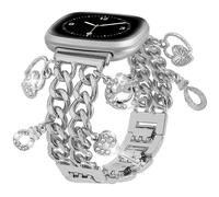 REALSIGN Elegante correa de cadena cubana compatible con Fitbit Sense 2/Sense/Versa 4/Versa 3 para mujer pulsera de metal con lindos colgantes pu