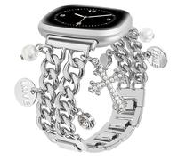 REALSIGN Elegante correa de cadena cubana compatible con Fitbit Sense 2/Sense/Versa 4/Versa 3 para mujer pulsera de metal con lindos colgantes pu