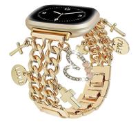 REALSIGN Elegante correa de cadena cubana compatible con Fitbit Sense 2/Sense/Versa 4/Versa 3 para mujer pulsera de metal con lindos colgantes pu