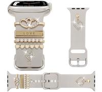 REALSIGN Elegante correa de silicona compatible con correas de Apple Watch para mujer de 41, 40, 38 mm, pulsera con dijes únicos para iWatch Series 10, 9, 8, 7, 6, 5, 4, 3 SE (Love G/Starlight, 38 mm)