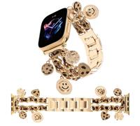 REALSIGN Elegante pulsera de metal compatible con Apple Watch Band de 1.496 pulgadas, 1.575 pulgadas, 1.614 pulgadas, pulsera de cadena cubana con colgante de leopardo y cara sonriente, bonita correa
