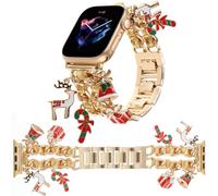 REALSIGN Elegante pulsera de metal compatible con Apple Watch Band de 1.496 pulgadas, 1.575 pulgadas, 1.614 pulgadas, cadena cubana con campana de alce de Navidad, bonitos colgantes para iWatch Series