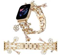 REALSIGN Elegante pulsera de metal compatible con Apple Watch Band de 42/44/45/49/46 mm, correa de cadena cubana con colgantes únicos para iWatch Series 10 9 8 7 6 5 4 Ultra SE Charms para mujer (42