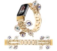 REALSIGN Elegante pulsera de metal compatible con Fitbit Charge 6/Charge 5 Band para mujer, bonita correa con colgantes brillantes de mal de ojo, pulsera de cadena para rastreador de fitness (ojos
