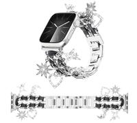 REALSIGN Elegantes correas de metal compatibles con Apple Watch Band de 41/40/38 mm para mujer, correa de cadena cubana con bonitos colgantes, correa con dijes de cruz de amor para iWatch Series 10, 9