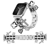 REALSIGN Elegantes correas de metal compatibles con Apple Watch Band de 49/46/45/44/42 mm para mujer, correa de cadena cubana con bonitos colgantes de cruz de amor para iWatch Series 10, 9, 8, 7, 6, 5