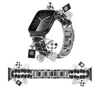 REALSIGN Elegantes correas de metal compatibles con Apple Watch Band de 49/46/45/44/42 mm para mujer, correa de cadena cubana con bonitos colgantes de cruz de amor para iWatch Series 10, 9, 8, 7, 6,