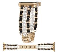 REALSIGN Pulsera de cuentas de perlas compatible con correas de Apple Watch de 1.496 pulgadas, 1.575 pulgadas, 1.614 pulgadas, elegante pulsera de joyería de cadena cubana de metal, bonita correa para