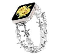 REALSIGN Pulsera de cuentas vintage compatible con Apple Watch Band de 1.654 pulgadas, 1.732 pulgadas, 1.772 pulgadas, 1.992 pulgadas, bonita pulsera retro plateada con perlas de mar para iWatch