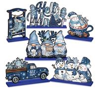 Realspring 6 piezas de decoración de mesa de Navidad, centros de mesa de madera, decoración de Feliz Navidad, gnomo de pan de jengibre, muñeco de nieve, alce, árbol de Navidad, letreros de pie para