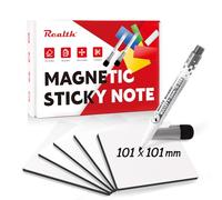 Realth Etiquetas magnéticas para escribir, 20 unidades, 101 x 101 mm, color blanco, con 2 rotuladores, imanes reutilizables, para pizarra, frigorífico, oficina, aula (RSN4420W)