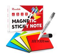 Realth Etiquetas magnéticas para escribir, 20 unidades, 101 x 101 mm, multicolor, con 2 rotuladores, imanes reutilizables, para pizarra, frigorífico, oficina, aula (RSN4420C)