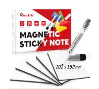 Realth Etiquetas magnéticas para escribir, 20 unidades, 101 x 152 mm, color blanco, con 2 rotuladores, imanes reutilizables, para pizarra, frigorífico, oficina, aula (RSN4620W)