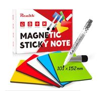 Realth Etiquetas magnéticas para escribir, 20 unidades, 101 x 152 mm, multicolor, con 2 rotuladores, imanes reutilizables, para pizarra, frigorífico, oficina, aula (RSN4620C)