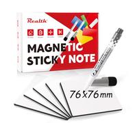 Realth Etiquetas magnéticas para escribir, 20 unidades, 76 x 76 mm, color blanco, con 2 rotuladores, imanes reutilizables, para pizarra, frigorífico, oficina, aula (RSN3330W)