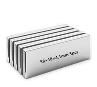 Realth Imán de neodimio Extremadamente Fuerte Permanente Magnético 60 mm * 20 mm * 5 mm para Frigorífico Oficina Proyecto de ciencia y manualidades Paquete de 5 (MC605)