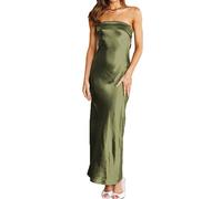 Realtix - Vestido Largo de satén y Seda para Mujer, sin Espalda con Parte Superior Estilo Tubo, Espalda Baja y diseño Hueco, Elegante, sin Tirantes, para invitadas a Bodas, Verde -Oliva, XS