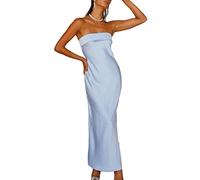 Realtix - Vestido Largo de satén y Seda para Mujer, sin Espalda con Sujetador Tipo bandó, Espalda Baja y diseño Hueco, Elegante, sin Tirantes, para invitadas a Bodas, Azul, XS