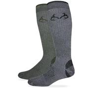 Realtree Men's All Season Merino Wool Over The Calf Tall Boot Socks 2 Pair Pack Team Calcetines Botas Altas para Hombre, para Todas Las Estaciones, Paquete de 2 Pares, Oliva/Negro, L