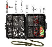 Realure 160 uds/caja Kit de Giratorios de Pesca Set de Accesorios de Pesca con Surtido de Giratorios Giratorios de Mosquetón Snaps Pesca Barril Triple Giratorios de Pesca Conectores Cuentas de Pesca