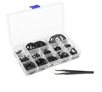 Realure 500 Piezas E-Clip Circlips Set, M1.5-M22 Anillo de Retención Set, Negro Acero al Carbono Anillo Snap, Arandelas de Seguridad con Caja de Plástico & Pinzas, para Apretar Rodamiento & Engranaje