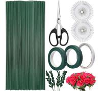 Realure 85 Piezas Alambre de Flores Kit, Alambre Verde para Floristas Flexible 30 cm, Alambre para Manualidades de 2 mm de Diámetro, Alambre de Tallo Floral con cinta de Floristería/Tijeras/Alfileres