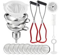 Realure Kit de 18 Embudos de Acero Inoxidable con Colador y Levantador de Tarros, 3 Tamaños de Embudos para Mermelada de Acero Inoxidable, Embudo para Mermelada para Conservar Especias Aceite