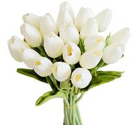 reamhome 20 tulipanes artificiales blancos de 13.8 pulgadas para decoración, decoración del hogar de boda
