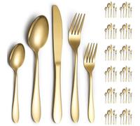 ReaNea Juego de cubiertos 60 piezas Servicio para 12 de titanio de oro que incluye cuchillos para la cena, cucharas para la cena, tenedores para la cena, cucharaditas, tenedores para postre