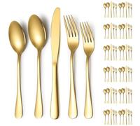 ReaNea Juego de cubiertos 60 piezas Servicio para 12 de titanio de oro que incluye cuchillos para la cena, cucharas para la cena, tenedores para la cena, cucharaditas, tenedores para postre