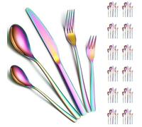 ReaNea Juego de Cubiertos 60 Piezas Servicio para 12 Titanio Arco Iris Incluye Cuchillos, Cucharas, Tenedores, Cucharas de Té, Tenedores de Postre