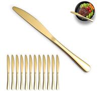 ReaNea Juego de cuchillos de cena de 12 piezas, cuchillo de mantequilla chapado en oro de titanio de acero inoxidable, cuchillos de mesa para el hogar, restaurante, hotel, boda