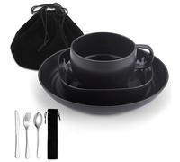 ReaNea Juego de Utensilios de Camping, Platos y Cuencos de Camping con Taza de café, Juego de Cubiertos de Viaje Que Incluye Cuchara, Tenedor, Cuchillo para el hogar, Piscina, al Aire Libre, Picnic