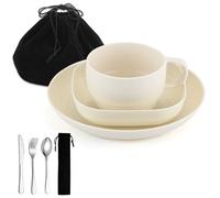 ReaNea Juego de Utensilios de Camping, Platos y Cuencos de Camping con Taza de café, Juego de Cubiertos de Viaje Que Incluye Cuchara, Tenedor, Cuchillo para el hogar, Piscina, al Aire Libre, Picnic