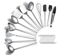 ReaNea Juego de utensilios de cocina de acero inoxidable de 26 piezas, juego de espátulas de metal resistentes y resistentes con ganchos pulidos a espejo duraderos para todas las tareas de cocina