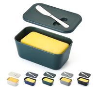 ReaNea Mantequera con tapa para encimera y estante de puerta de refrigerador, contenedor de plástico para mantequilla con cuchillo de mantequilla, fácil de recoger, apto para lavavajillas