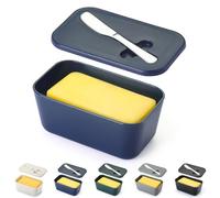 ReaNea Mantequera con tapa para encimera y estante de puerta de refrigerador, contenedor de plástico para mantequilla con cuchillo de mantequilla, fácil de recoger, apto para lavavajillas