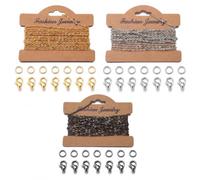 Reaorktic 3 Piezas Cadenas para Collares, 3m Cadenas Hacer Joyas | Cadena para Collares DIY con 10 Cierres de Langosta y 20 Anillos de Salto, Cadena para Collare de Hierro, para Hacer Pulseras