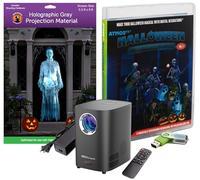 Reaper Brothers Halloween Hollusion Kit de decoración digital incluye 8 efectos de video AtmosFX para Halloween Plus HD proyector súper brillante y pantalla de proyección holográfica de 5.5 x 9 pies